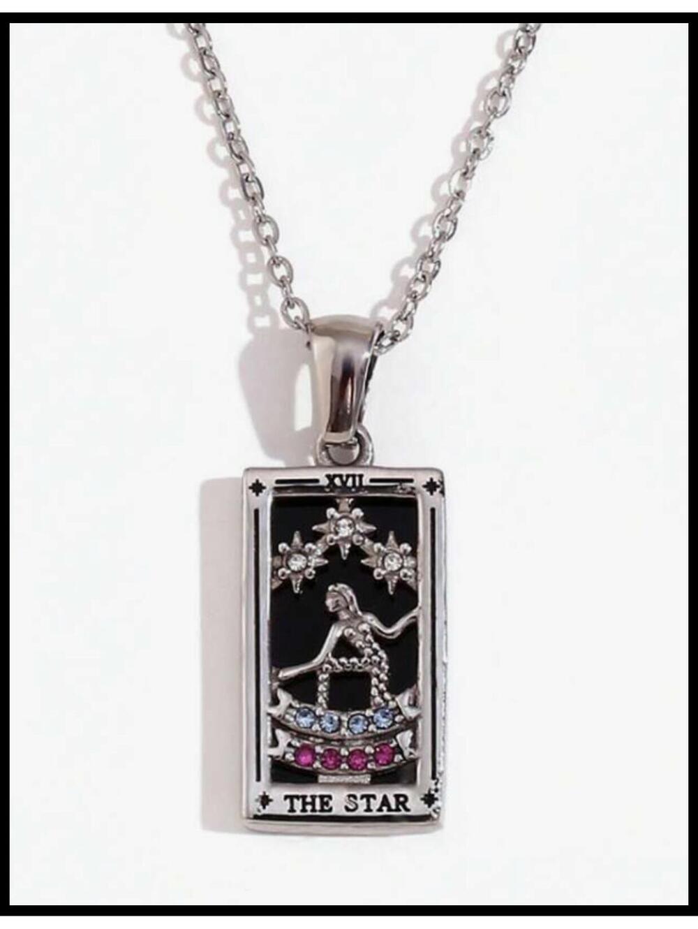 The star tarot - Necklace - Silver - CZs - 18"
